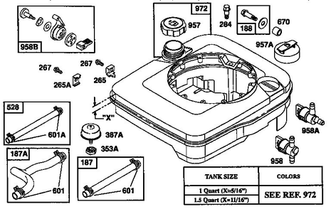 Fuel Tank Assembly Diagram and Parts List for 124700-124799 7055 Briggs and Stratton Engine